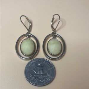 VTG Monet Silver and Cream Oval Earrings